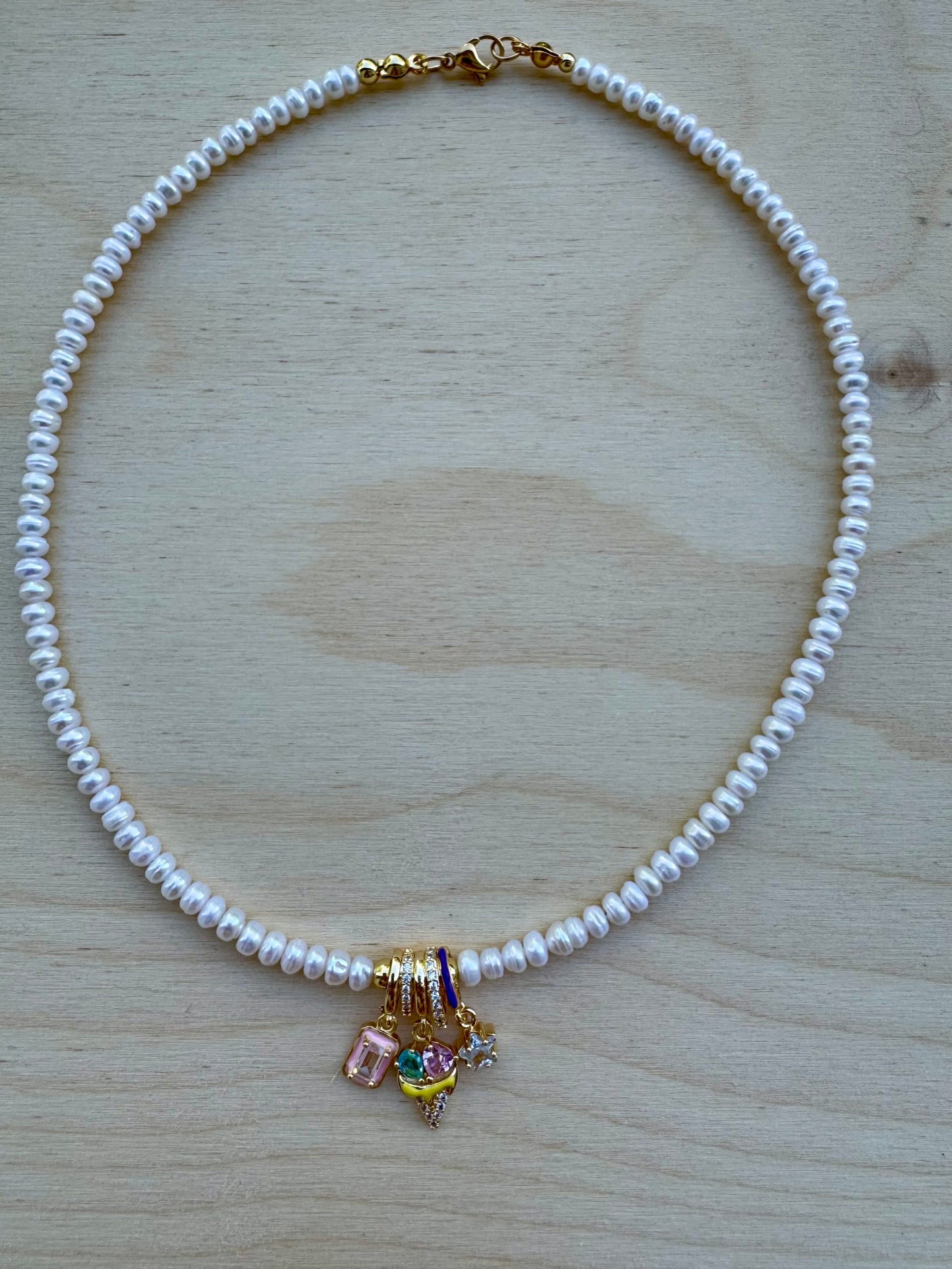 Pearls & Steel – Minimalist Charm Necklace