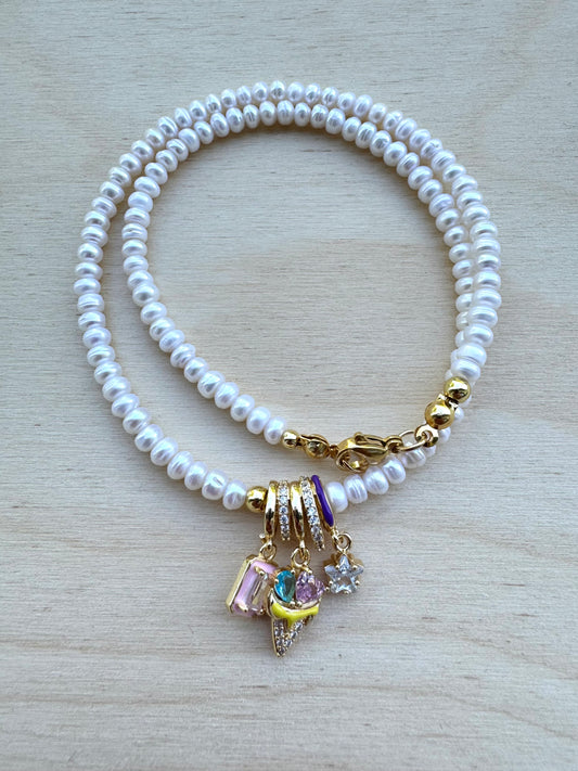 Pearls & Steel – Minimalist Charm Necklace